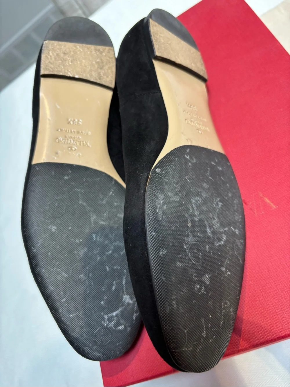 Valentino Garavani Black Suede Ankle-Strap Flats - Picture 3 of 5